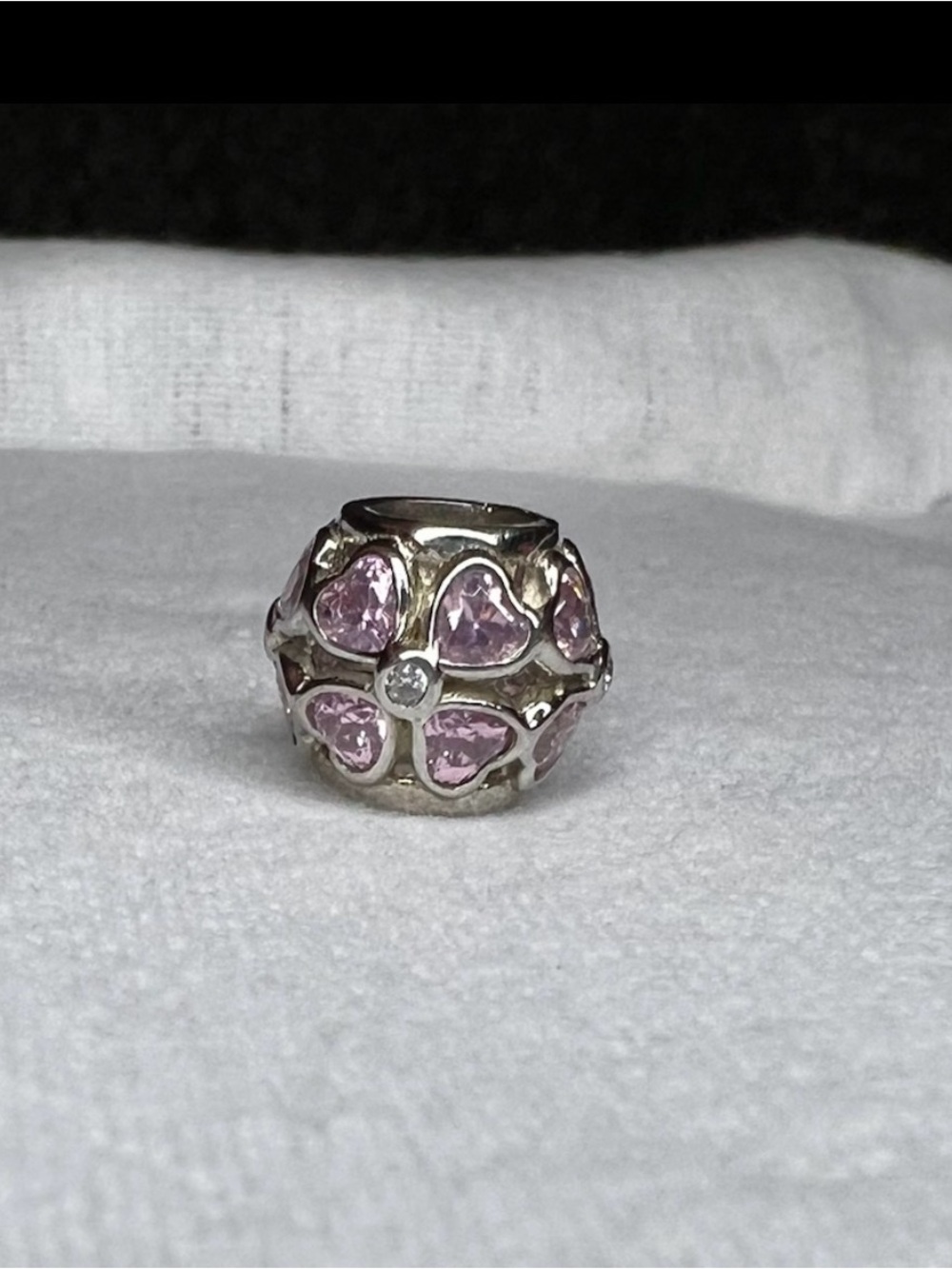 Sterling Silver 925 Italy Round Pink Clover Charm